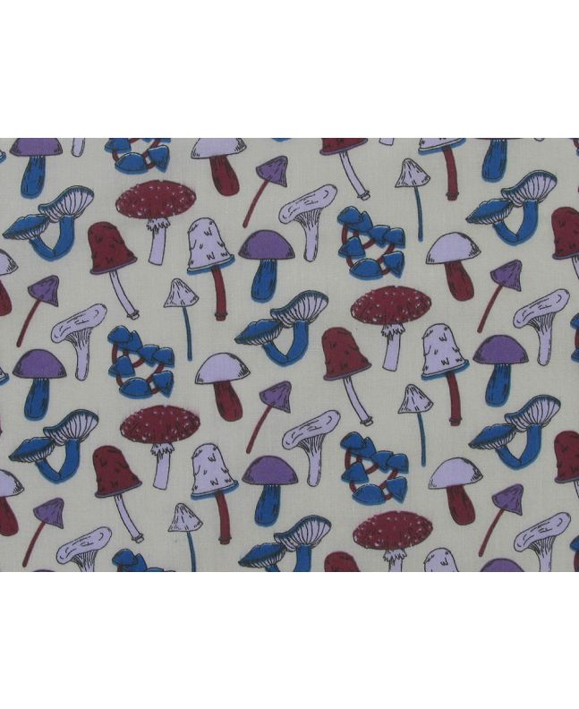 Magical Mushrooms Polycotton Print, Cream