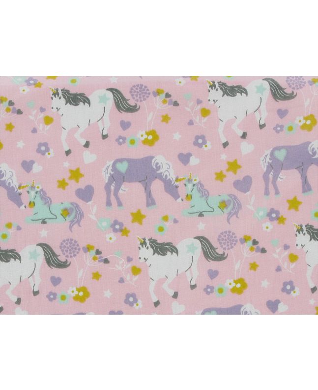 Magical Unicorn Family Polycotton Print, Pink