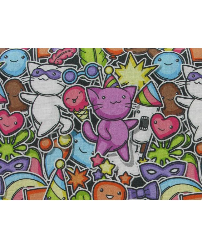 Mardi Gras Cats Cotton Print