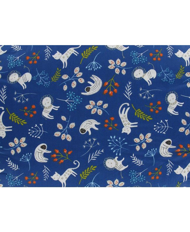 Masai Wildlife Cotton Print, Royal