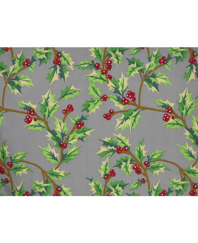 Maxi Christmas Holly Organic GOTS Cotton Poplin, Silver