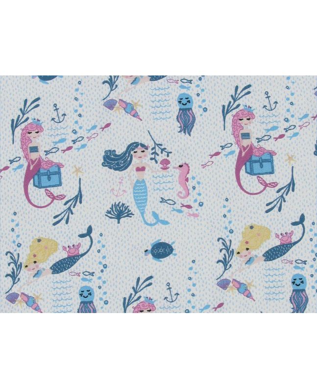 Mermaids Splash Cotton Print, Blue