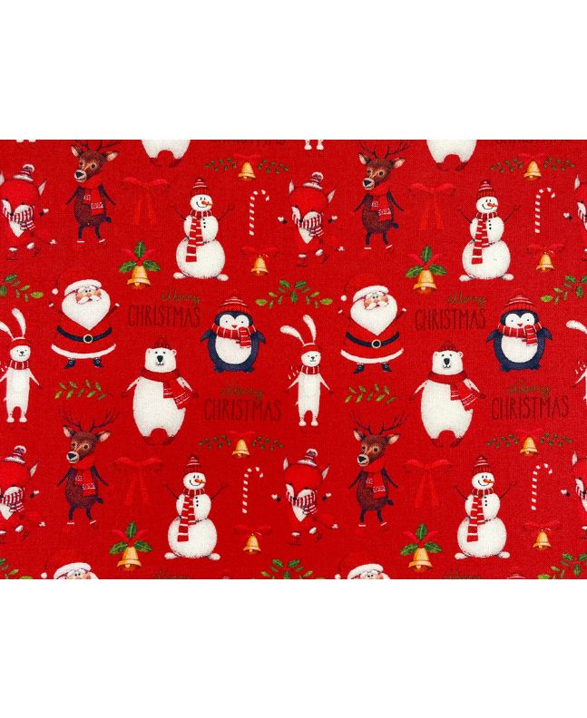 Merry Christmas Friends Cotton Print, Red