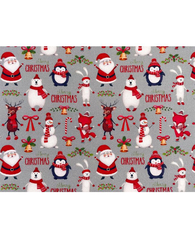 Merry Christmas Friends Cotton Print, Silver