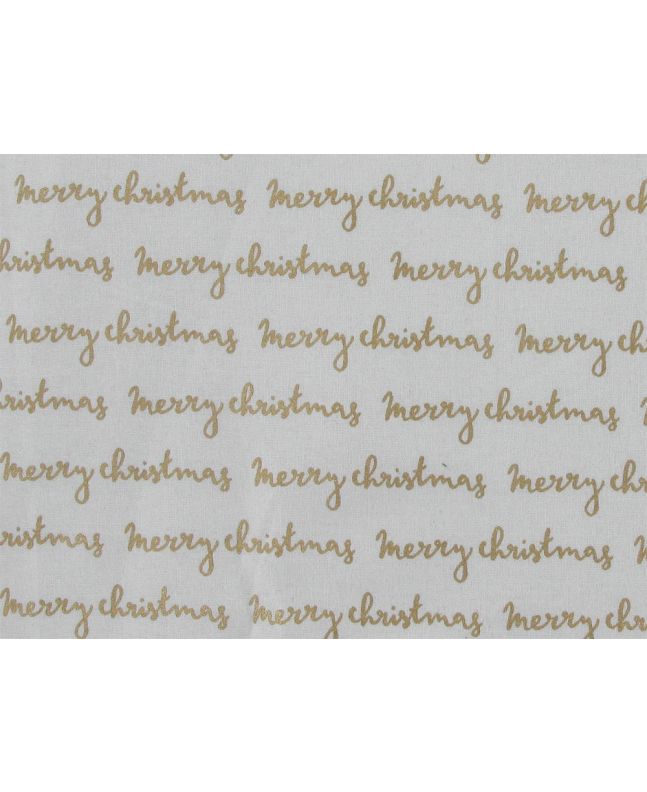 Merry Christmas Gold Foil Cotton Print, Ivory