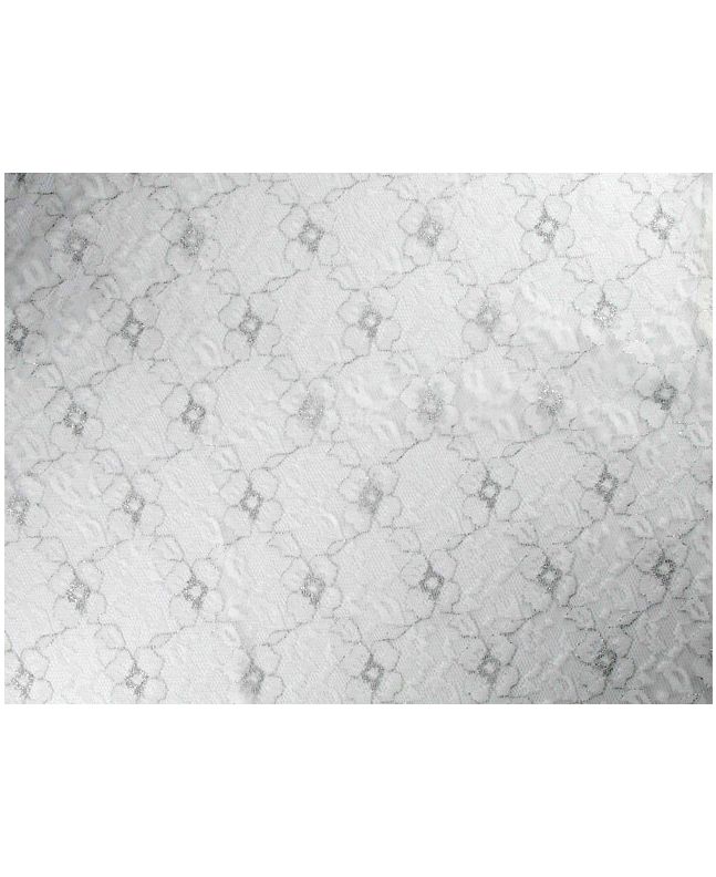 Metallic Flower Nylon Lace - White and Silver