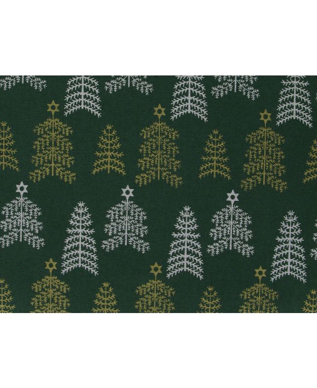 Metallic Foil Christmas Cotton, Star Trees, Green