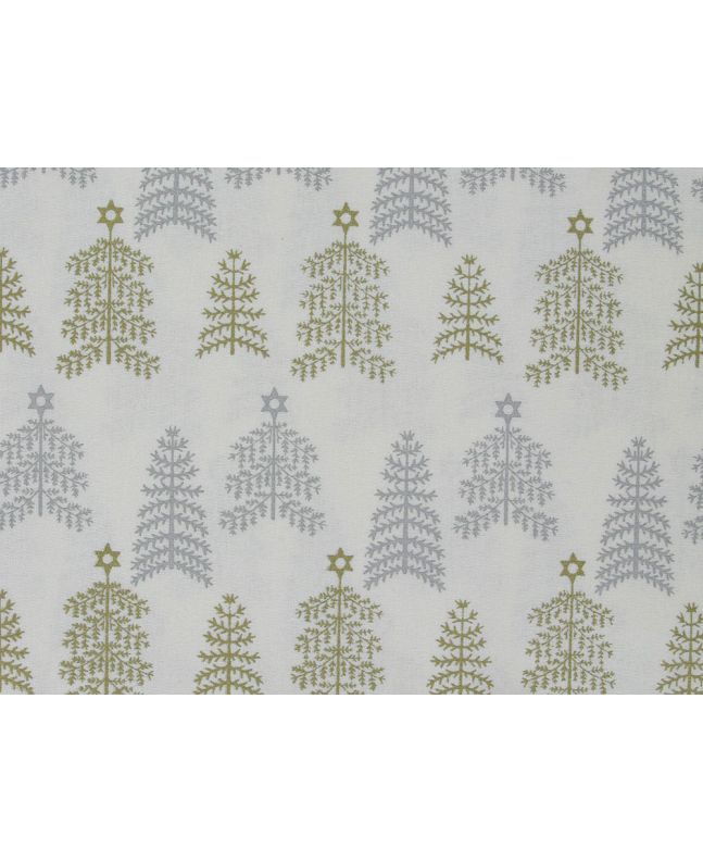Metallic Foil Christmas Cotton, Star Trees, Ivory