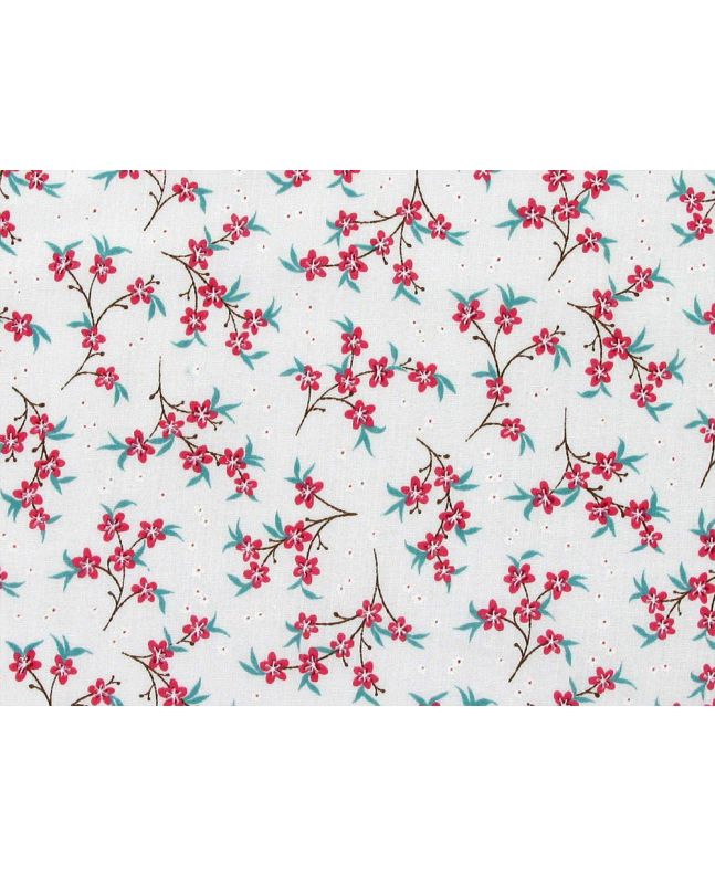 Mini Blossom Polycotton Print, White and Red
