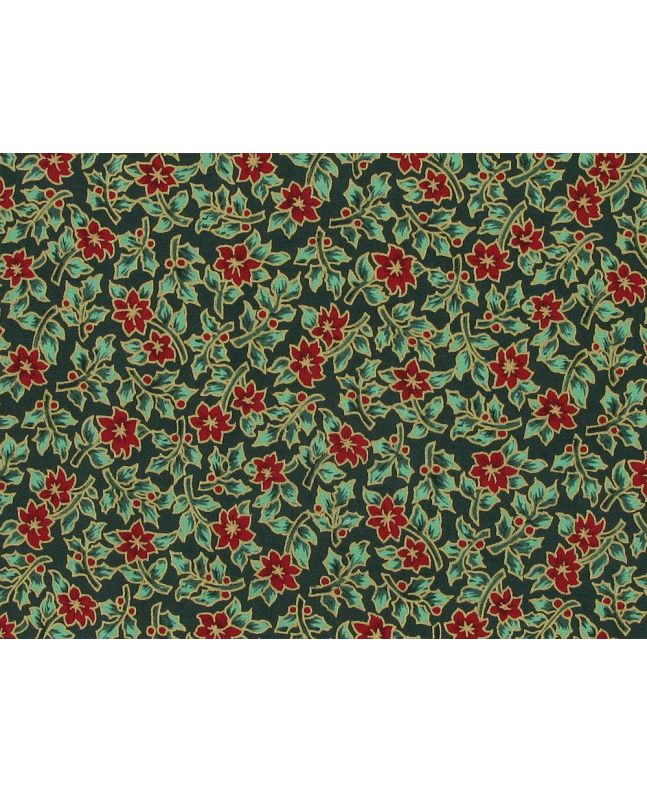 Mini Christmas Poinsettia Cotton Print, Green
