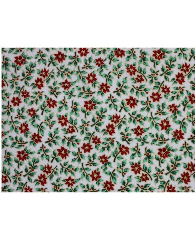 Mini Christmas Poinsettia Cotton Print, Ivory