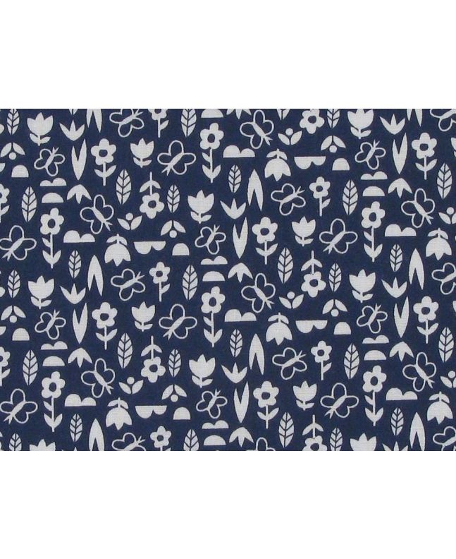 Mini Floral Garden Polycotton Print, Navy