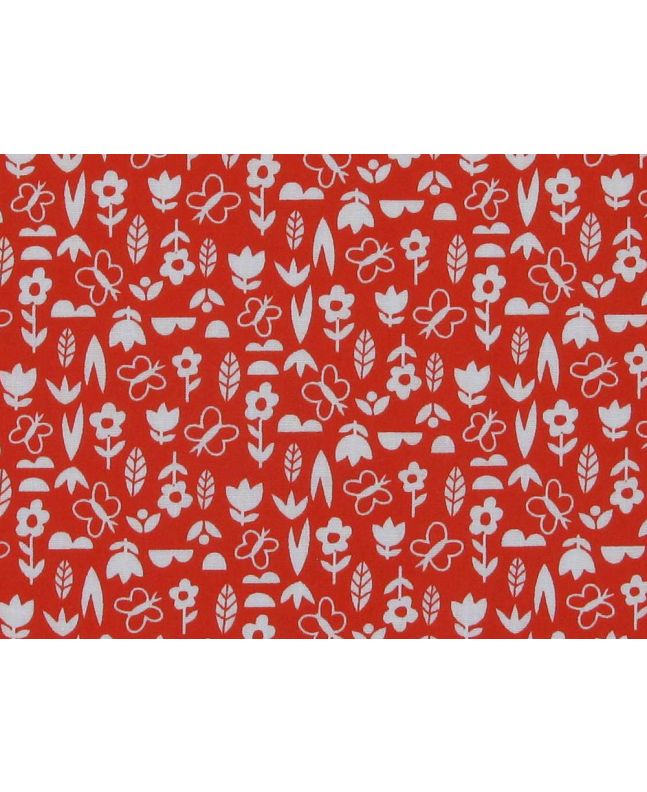 Mini Floral Garden Polycotton Print, Red