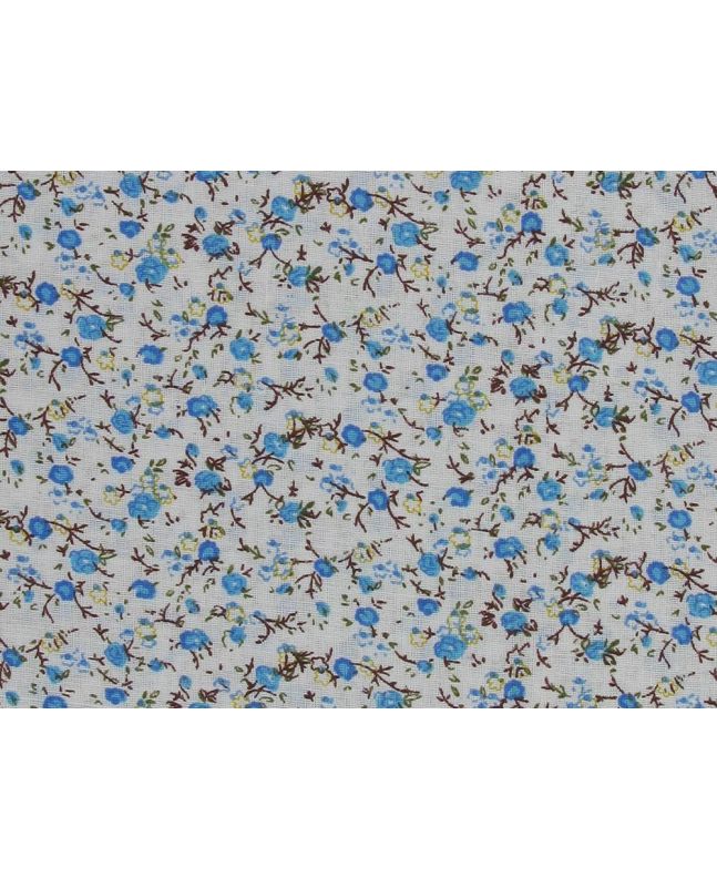 Mini Flower Branches Cotton Print, Azure
