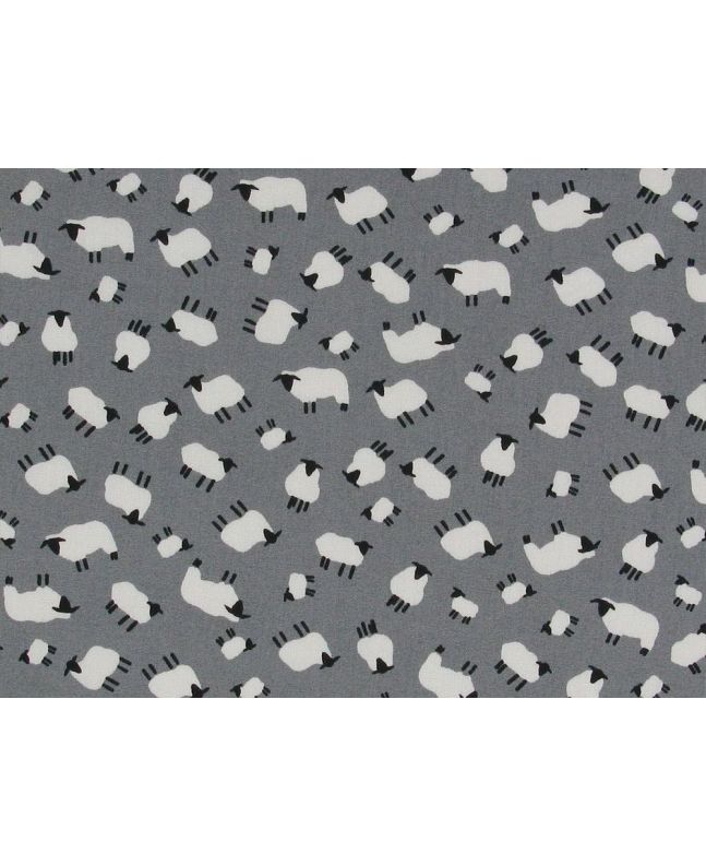 Mini Sheep Meadow Cotton Poplin Print, Grey