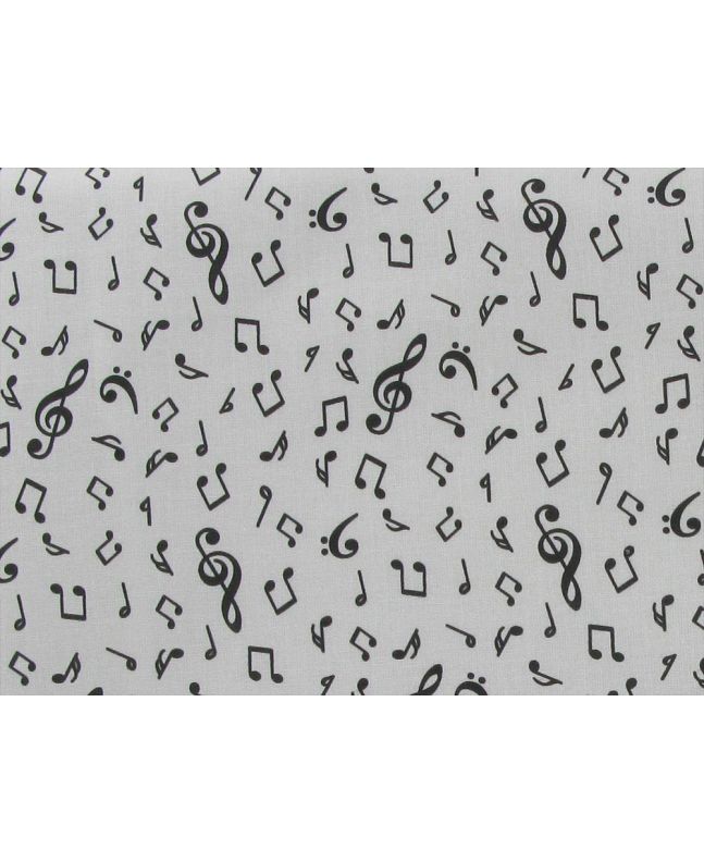Musical Notes Cotton Print, White