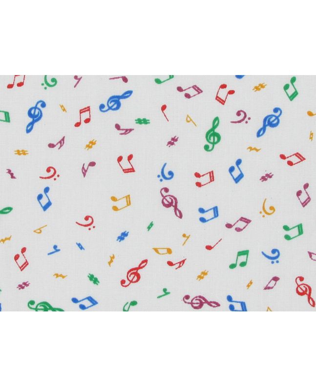 Musical Notes Polycotton Print, White