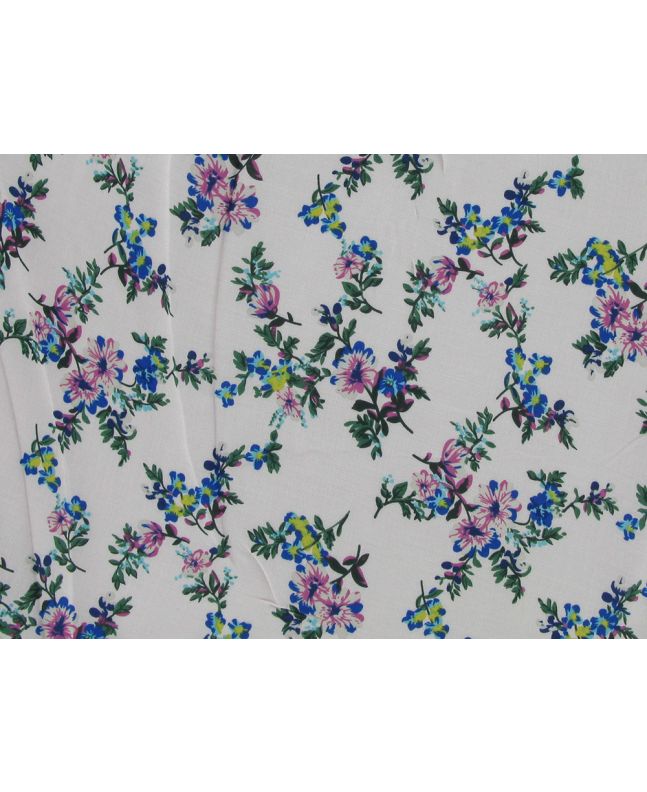 Narcissus Flower Viscose Print, Pink and Blue