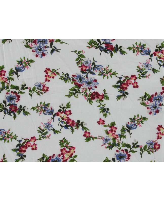 Narcissus Flower Viscose Print, Red and Blue