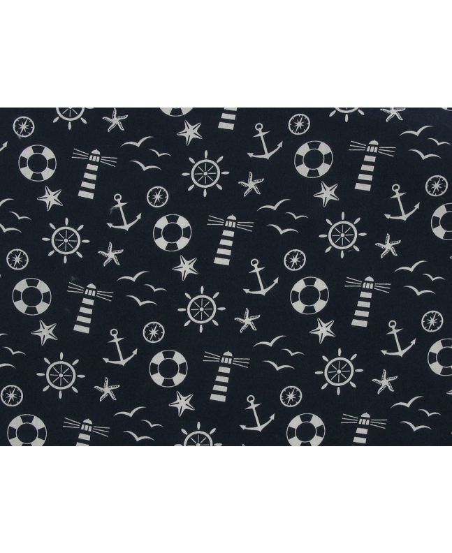 Nautical Motif Cotton Poplin Print, Navy