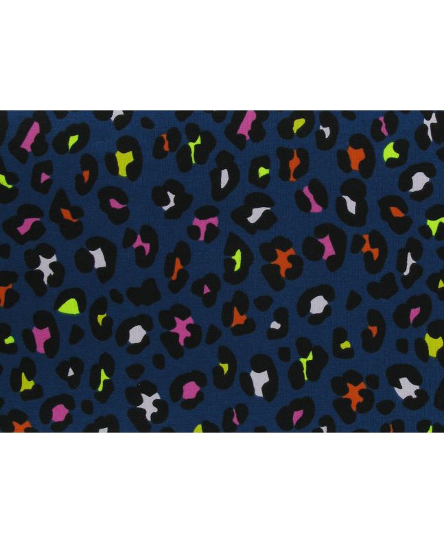 Neon Leopard Cotton Jersey, Blue