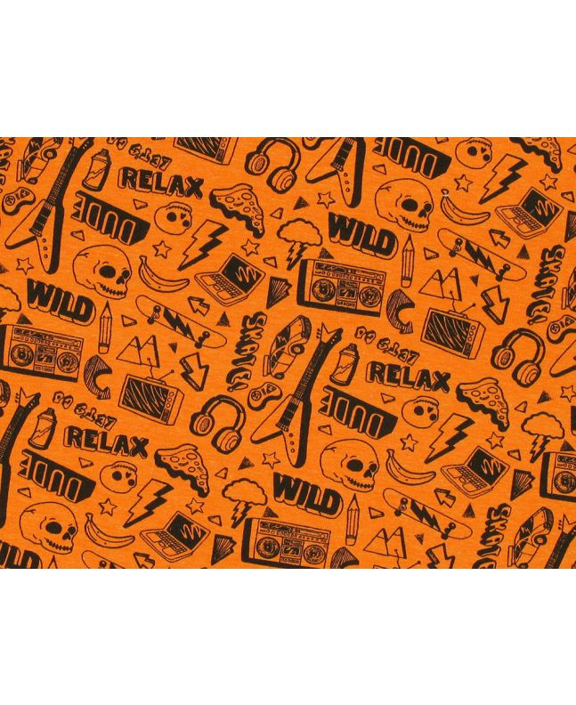 Neon Skate Doodle Cotton Jersey, Orange