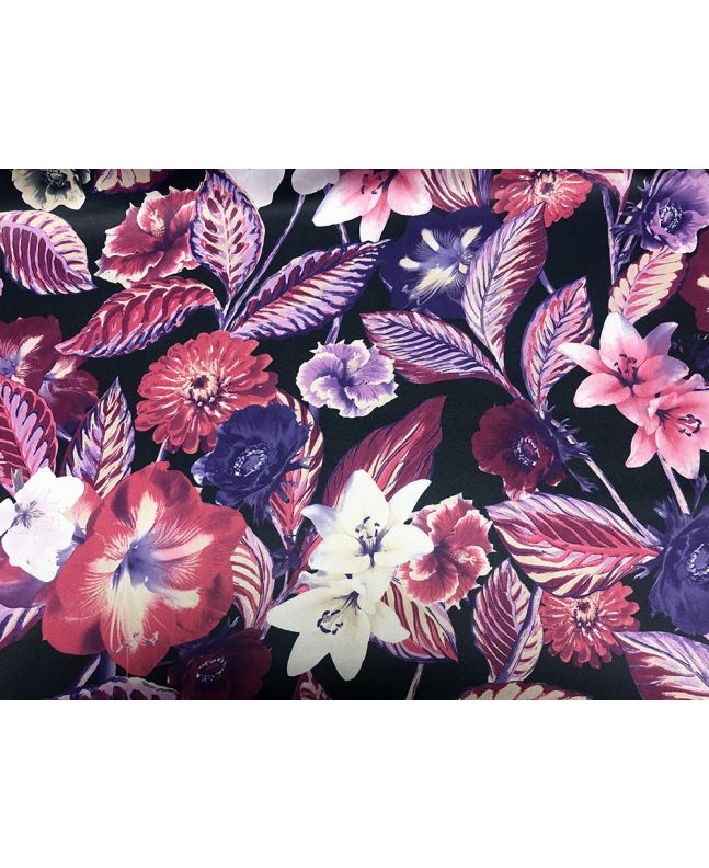 Painted Florals Heavyweight Printed Satin, Black