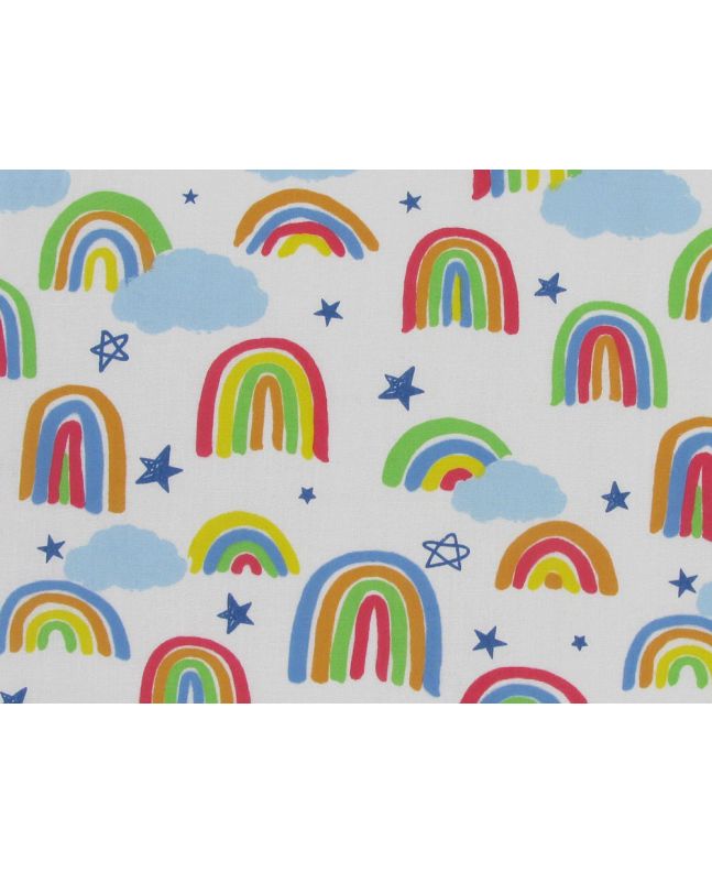 Painted Rainbow Star Polycotton Print, Bold on White