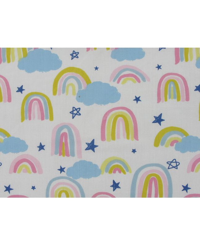 Painted Rainbow Star Polycotton Print, Pastel on White