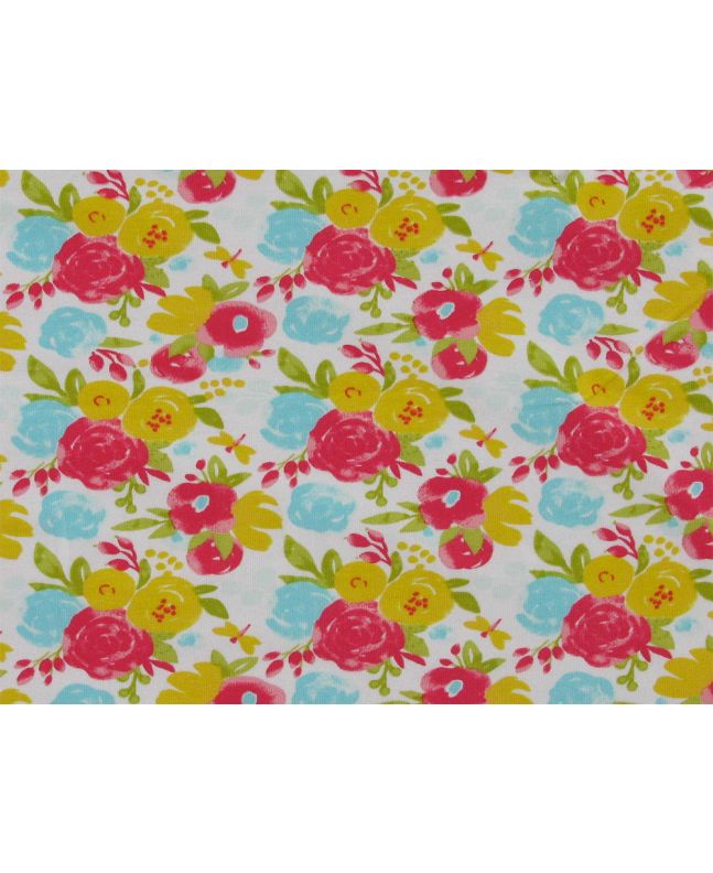 Painted Rose Bunch Cotton Jersey, Ivory