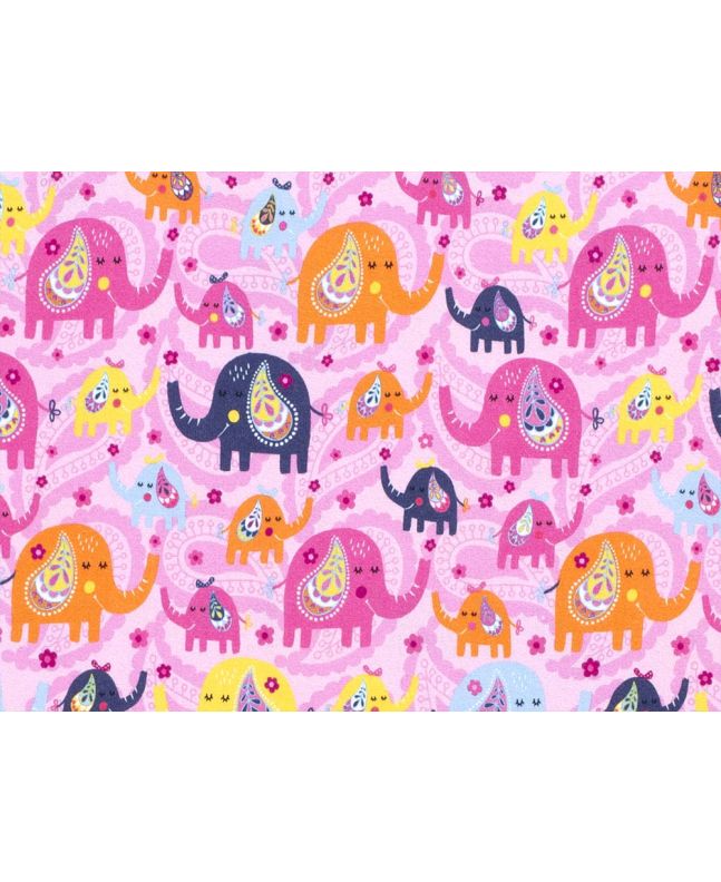 Paisley Elephant Cotton Jersey, Light Pink