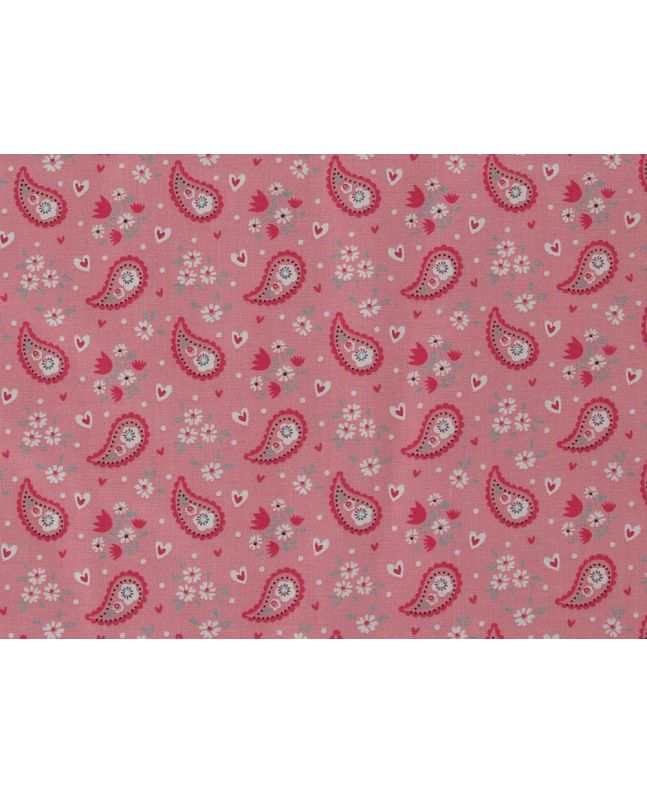 Paisley Hearts Cotton Print, Pink