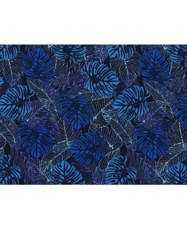 Palm Leaves Shadow Cotton Poplin Print, Navy