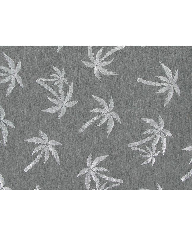Palm Tree Foil Cotton Jersey, Grey And Silver