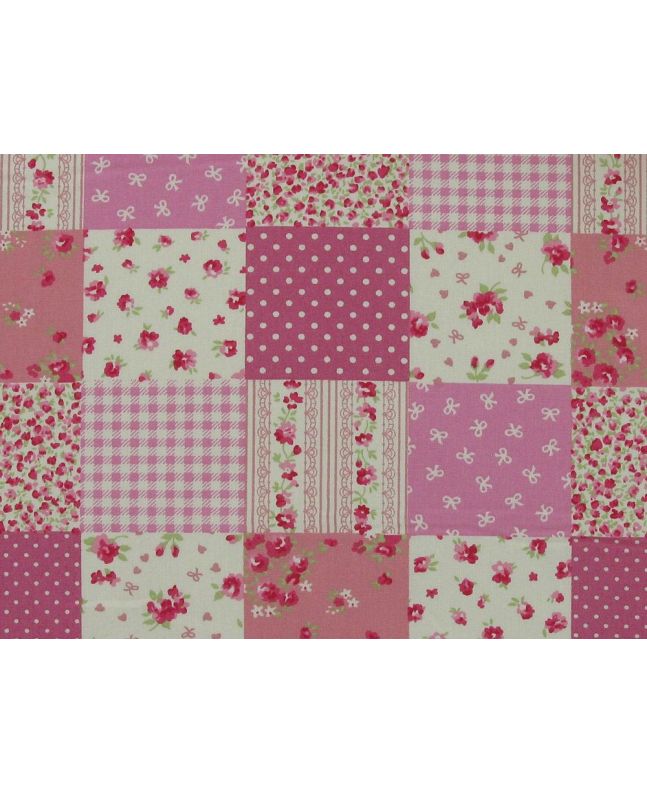 Patchwork Rose Cotton Poplin Print, Pink