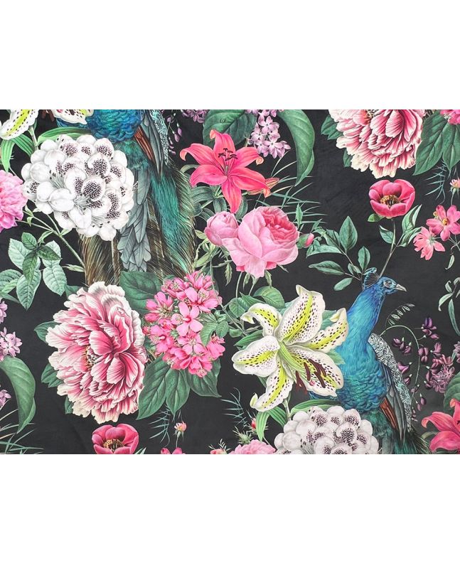 Peacock Blossom Printed Velvet, Black