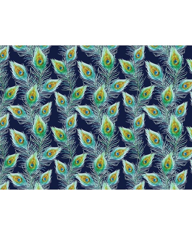 Peacock Feather Flow Cotton Print, Navy