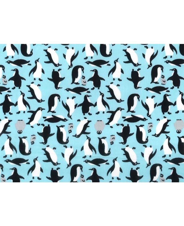 Penguin Family Cotton Poplin Print, Blue