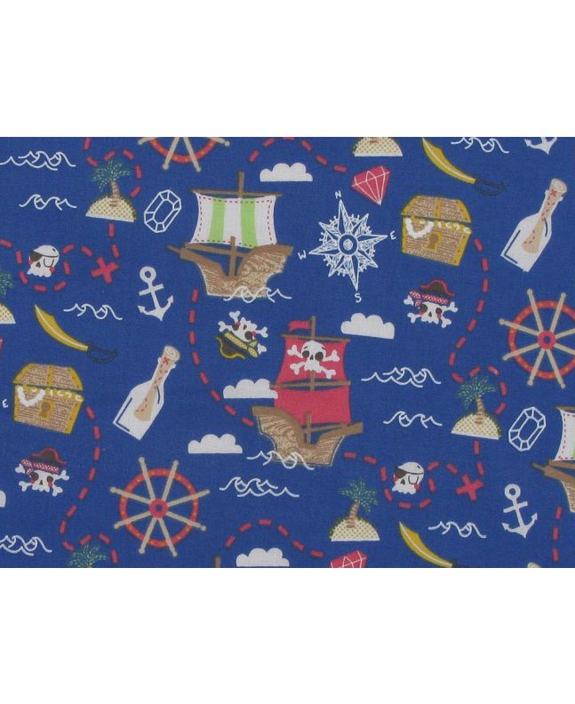 Pirate Ship Treasure Hunt Polycotton Print, Navy