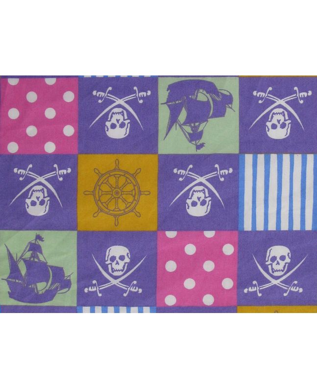 Pirates Patch Cotton Poplin Print, Purple