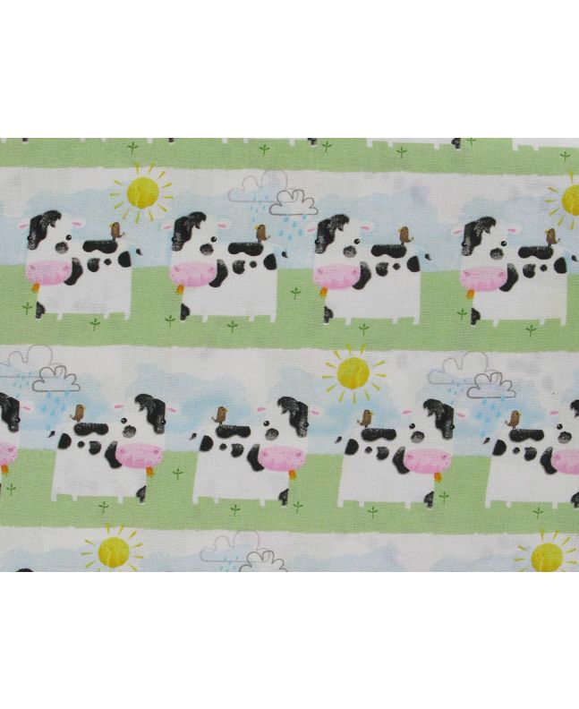 Playful Farm Cotton Print, Cow Field