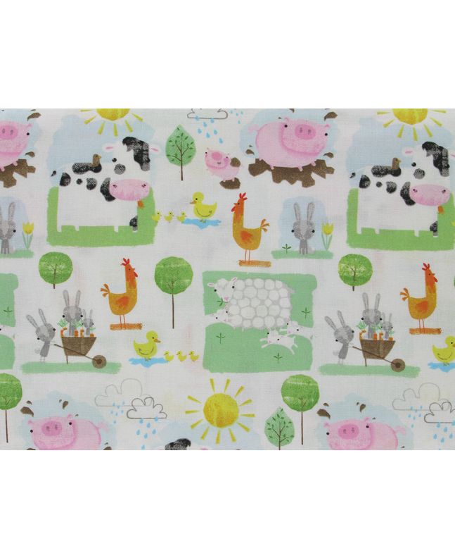 Playful Farm Cotton Print, Friends