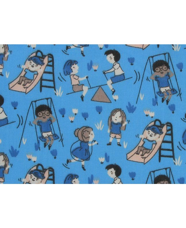 Playground Fun Time Polycotton Print, Turquoise