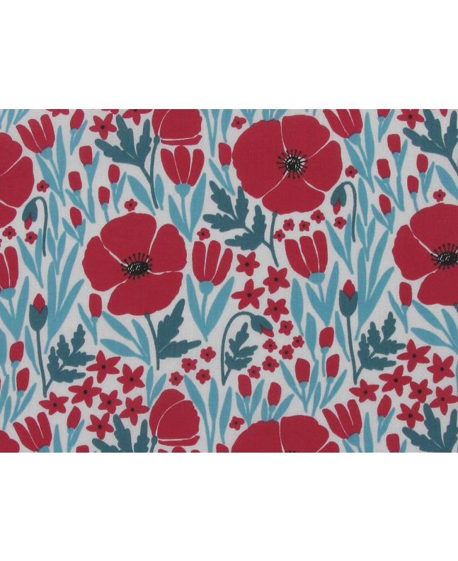 Poppy Field Polycotton Print, White