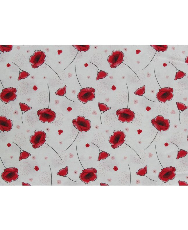 Poppy Fields Cotton Print, Ivory