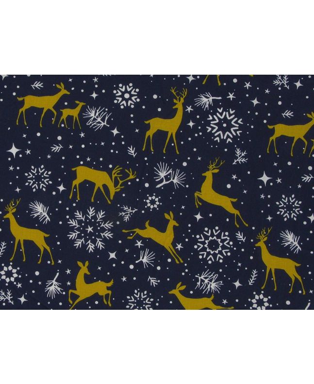 Prancing Reindeers Christmas Polycotton, Navy