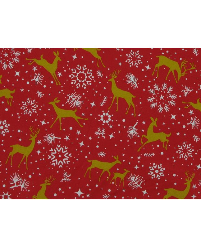 Prancing Reindeers Christmas Polycotton, Red