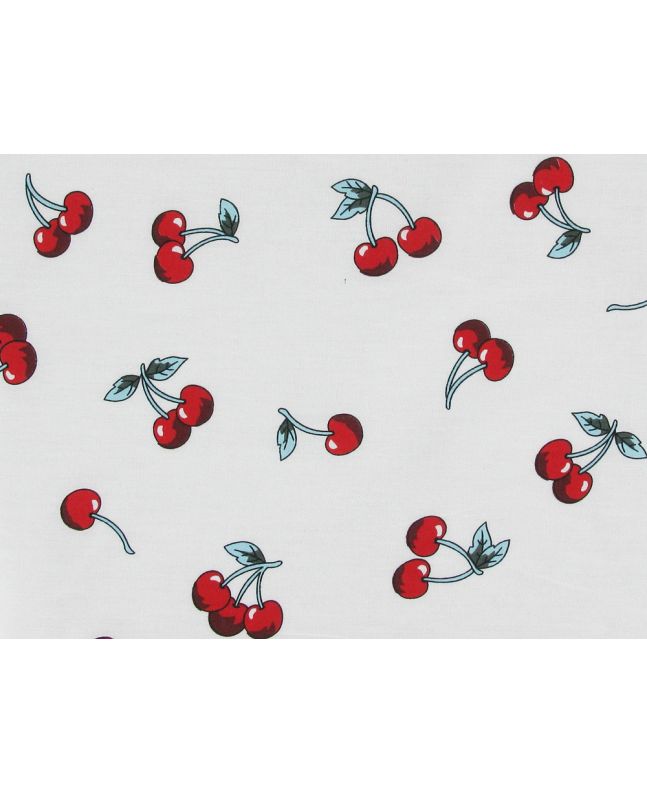 Printed Cherry Cotton Poplin, White
