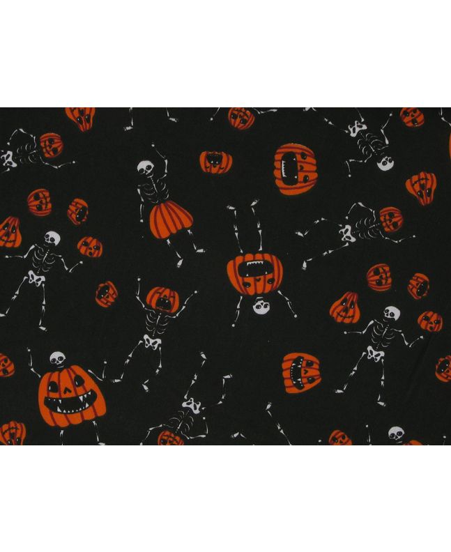 Pumpkin Skeletons Halloween Polycotton, Black