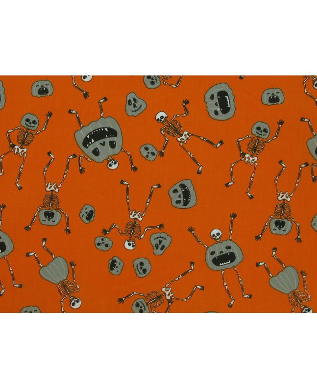 Pumpkin Skeletons Halloween Polycotton, Orange